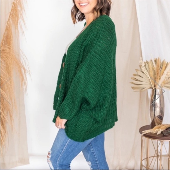 Pink Lily sundown awaits green fuzzy oversized cardigan buttons - Picture 3 of 11